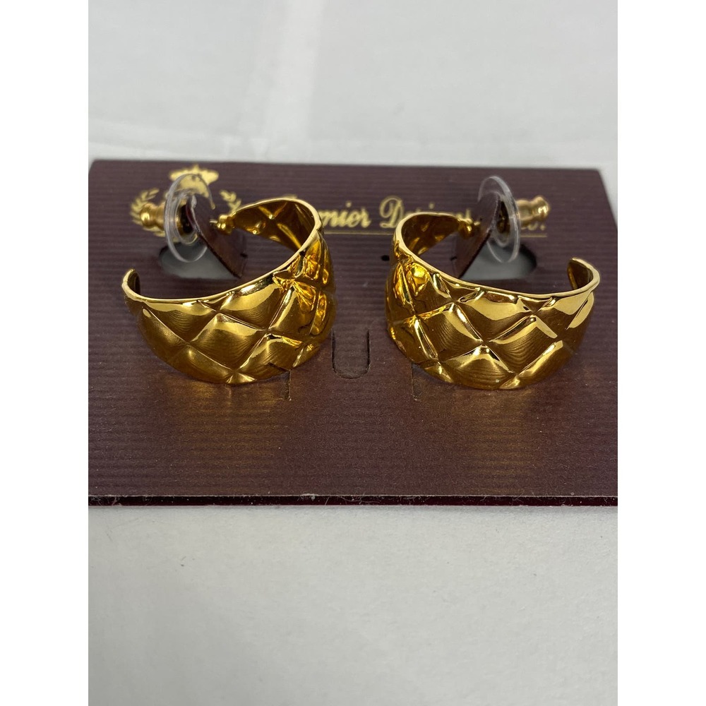 Premier Designs Maltese Goldtone Textured Alloy Open Hoop Earrings NWT Party